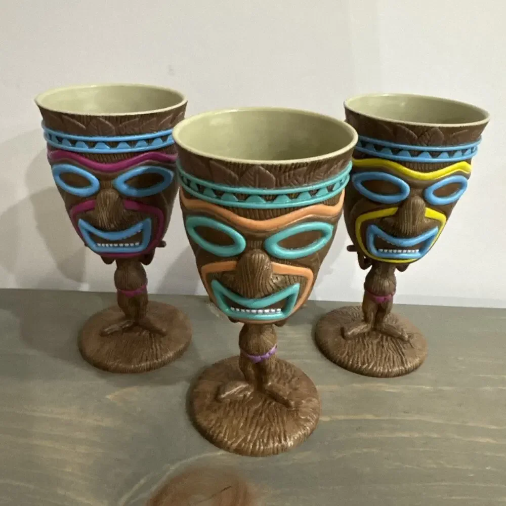 Tiki Plastic Party Cup Set Colorful 3 Tiki Dance Beautiful Fun Decor ALOHA🌺 7